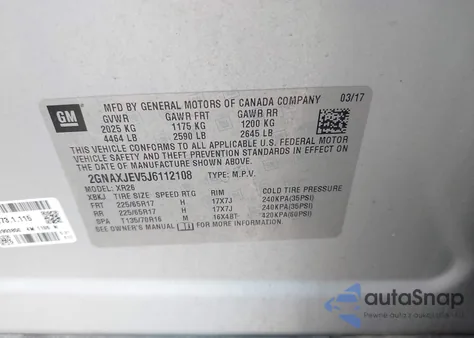 2018 Chevrolet Equinox Lt z USA, uszkodzony, nr VIN 2GNAXJEV5J6112108